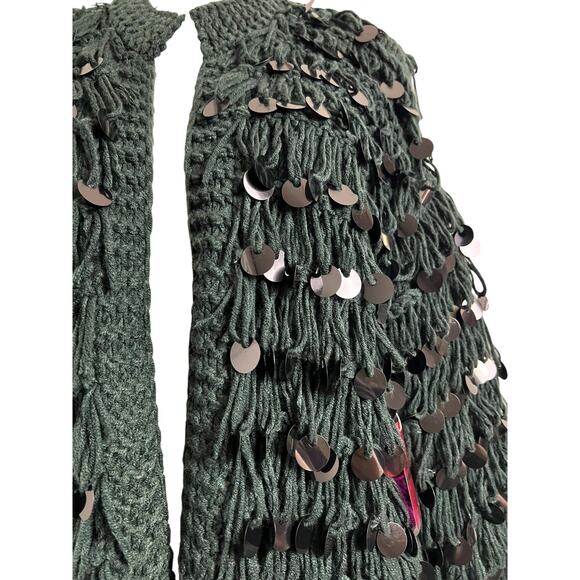 Forever 21 Cardigan Sweater Womens Small Hunter Green Sequin Chunky Knit Open - Picture 7 of 12